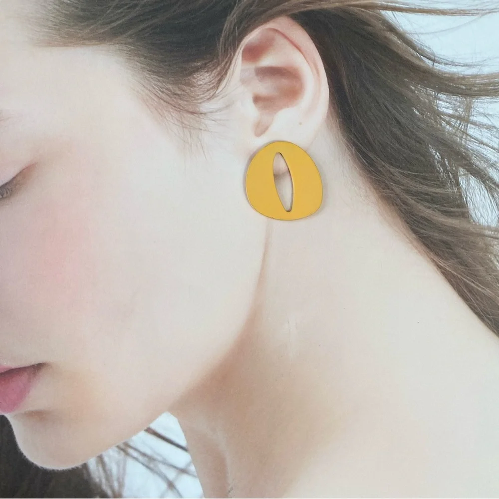 4/$15 Apricot Yellow Modern Abstract Statement Earrings